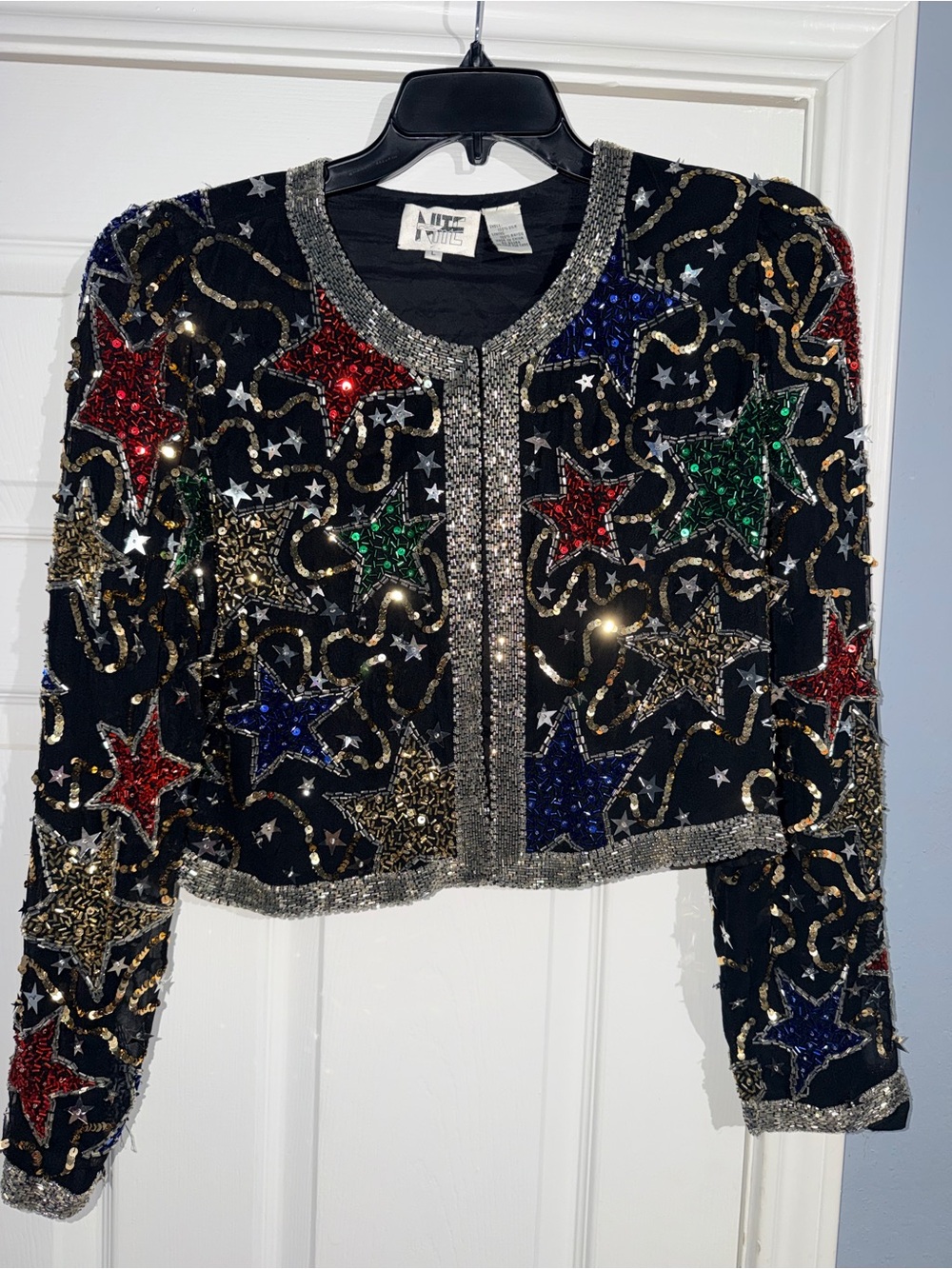 Niteline Black Beaded Star-Embellished Cropped Jacket